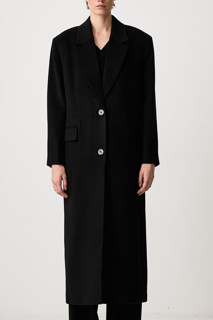 KATY V2 elegancki płaszcz z wełną damski WRSTBHVR czarny W5226AM