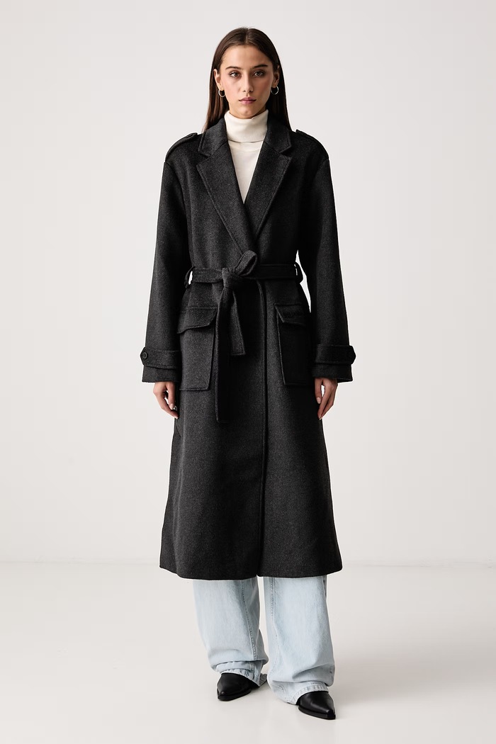 Karl Lagerfeld Jeans Płaszcz damski z wełną szary B4W15025