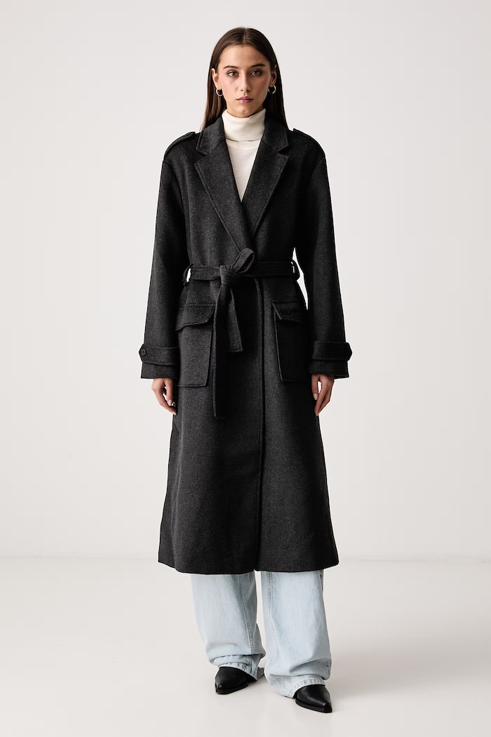 Karl Lagerfeld Jeans Płaszcz damski z wełną szary B4W15025