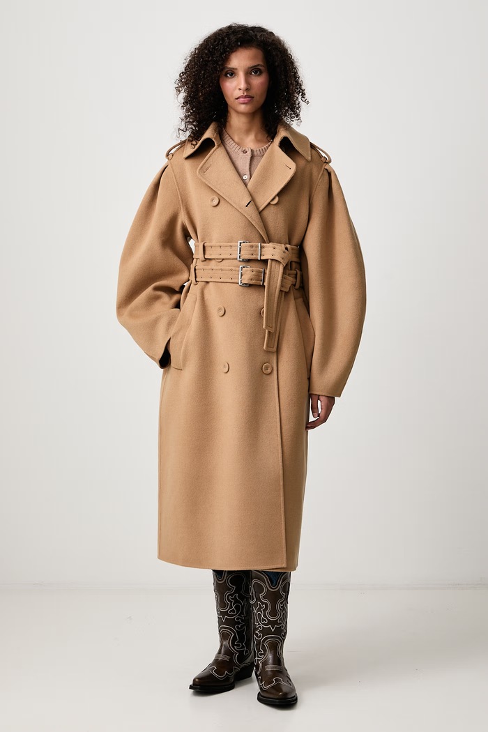 GANNI Splittable Trench płaszcz wełniany damski brązowy A1120001