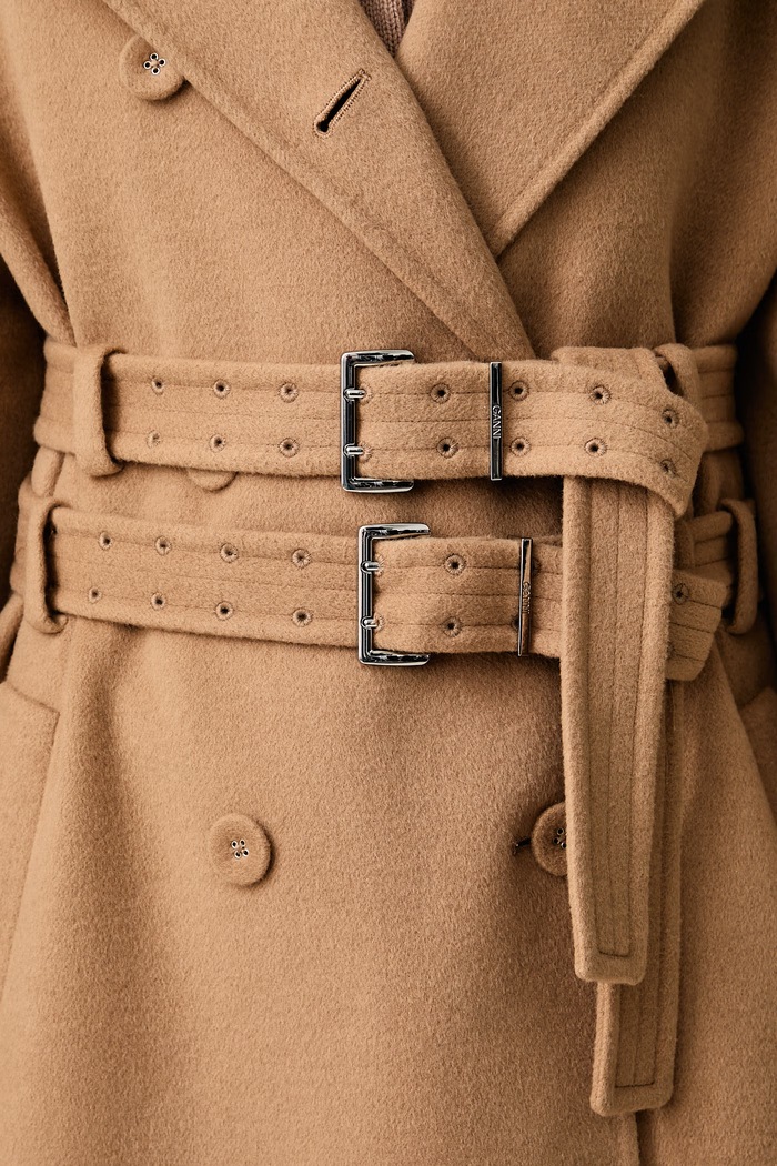 GANNI Splittable Trench płaszcz wełniany damski A1120001