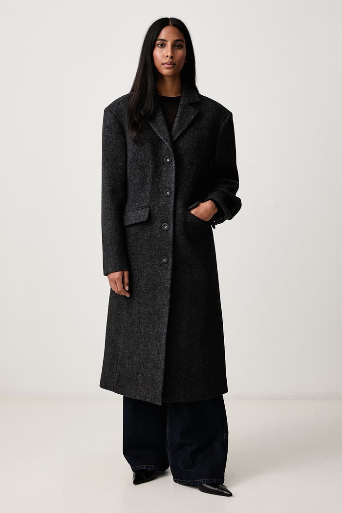 GANNI Peacoat płaszcz z wełną damski czarny A1120012