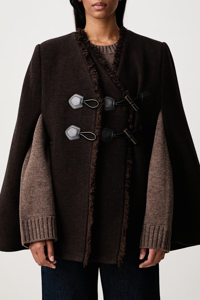 Peacoat płaszcz peleryna z wełną damski GANNI brązowy A1010233