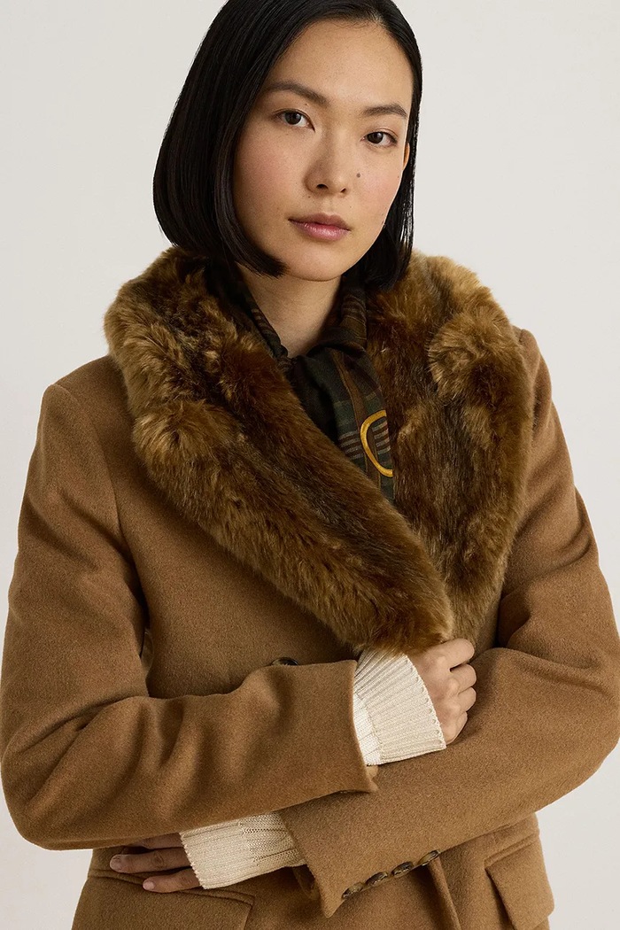 Płaszcz damski z wełną Lauren Ralph Lauren 297P23450 brązowy