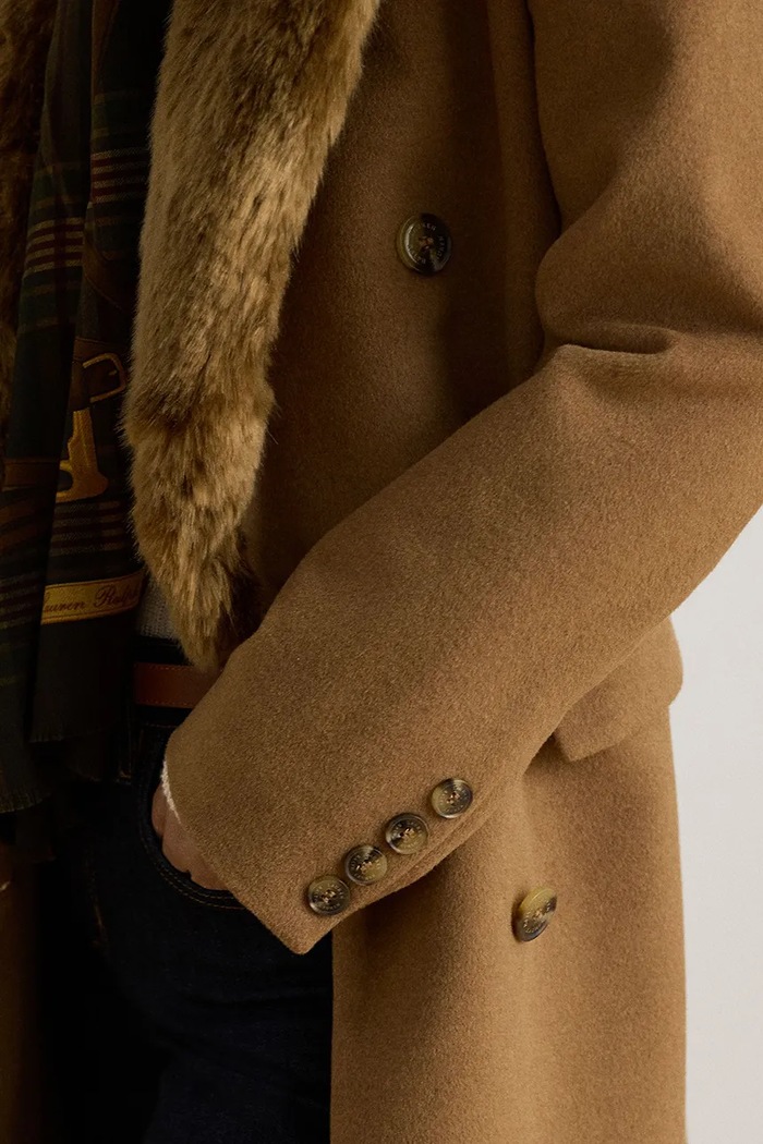 Płaszcz damski z wełną Lauren Ralph Lauren brązowy 297P23450