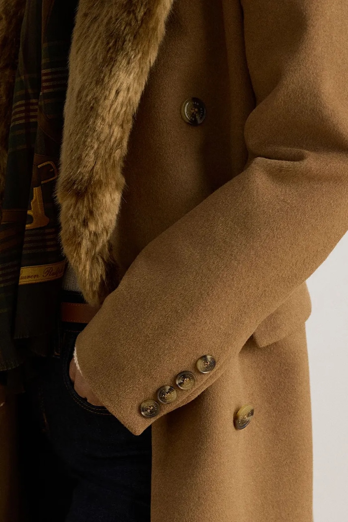 Płaszcz damski z wełną Lauren Ralph Lauren brązowy 297P23450