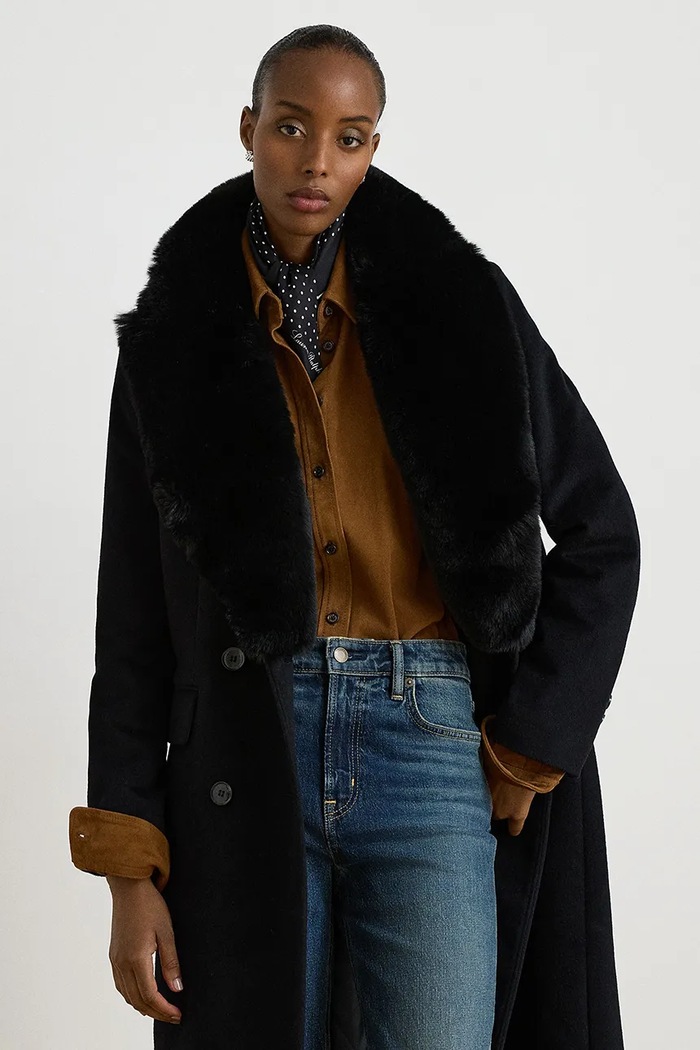 Odzież Lauren Ralph Lauren Płaszcz damski z wełną 297P23450 czarny