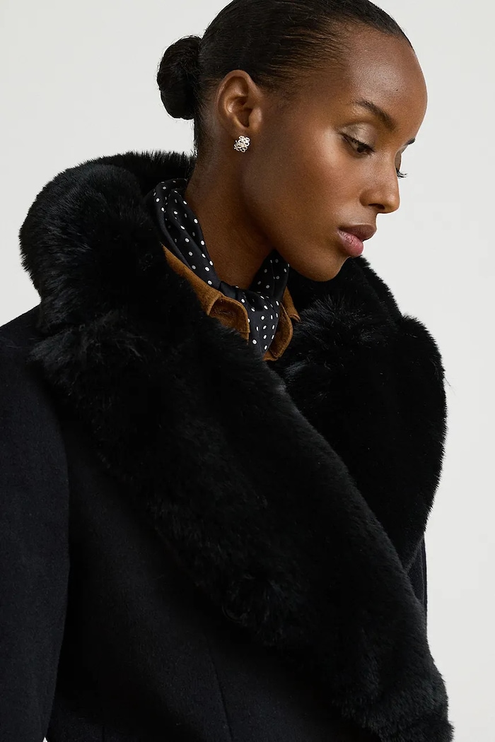 Płaszcz damski z wełną Lauren Ralph Lauren 297P23450 czarny