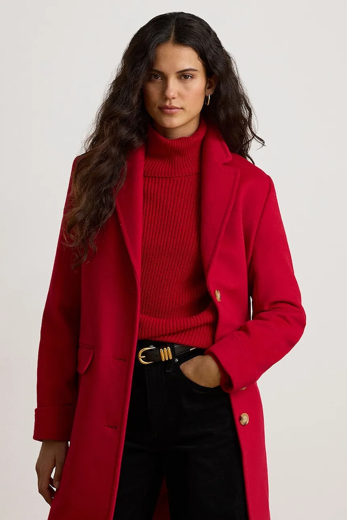 Odzież Lauren Ralph Lauren Płaszcz damski z wełną 297P04137 czerwony