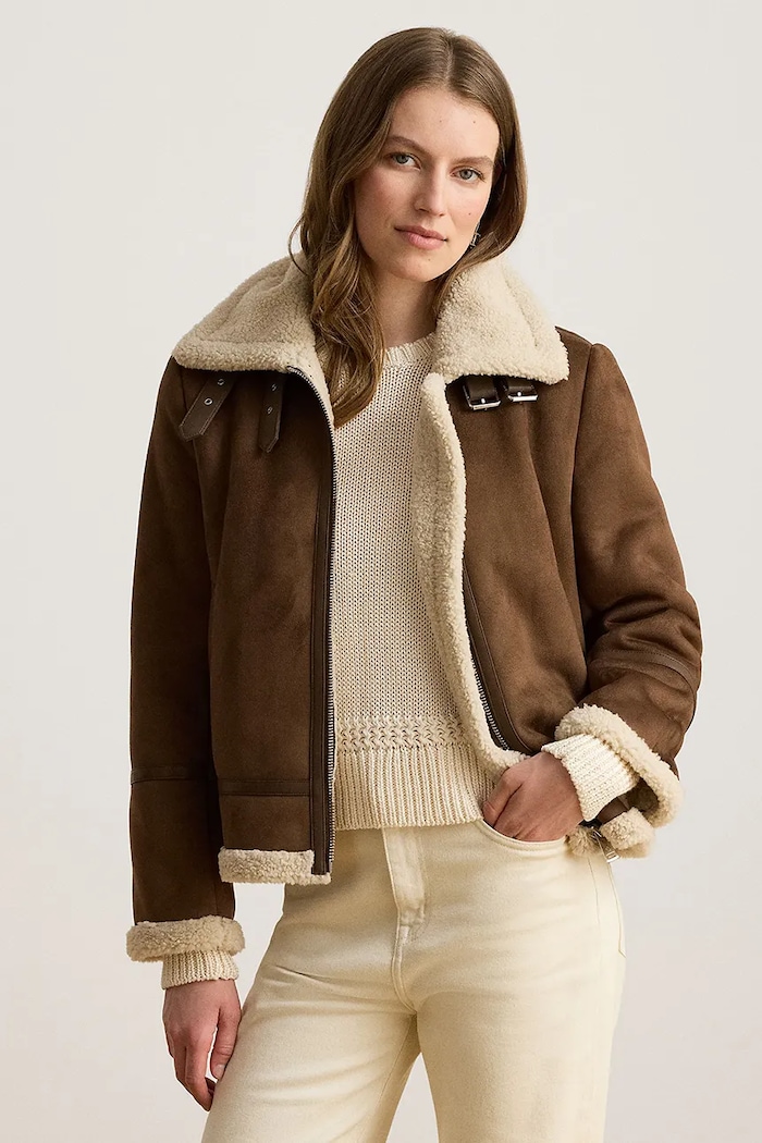 Lauren Ralph Lauren Krótka kurtka damska z imitacji zamszu brązowy 297P04122