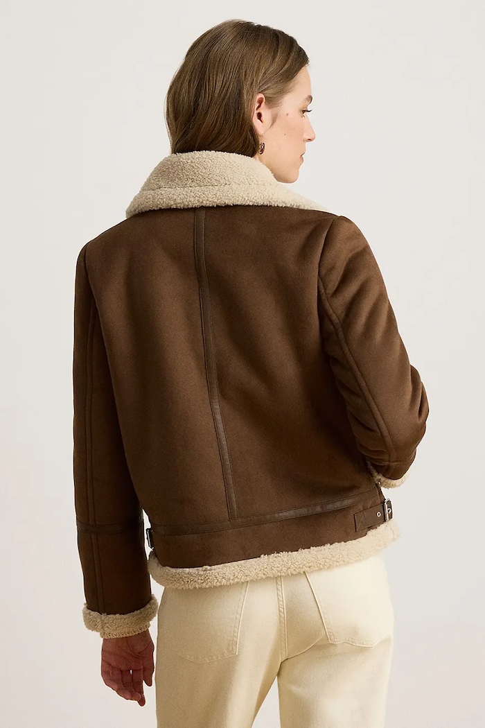 Lauren Ralph Lauren Krótka kurtka damska z imitacji zamszu 297P04122 brązowy AW26