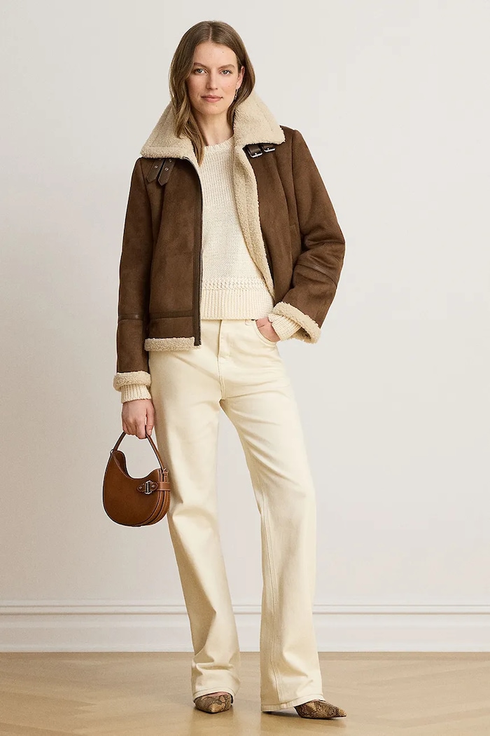 Odzież Lauren Ralph Lauren Krótka kurtka damska z imitacji zamszu 297P04122 brązowy