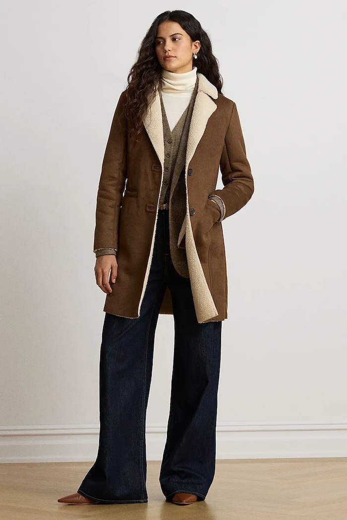 Lauren Ralph Lauren Kożuch damski z imitacji zamszu brązowy 297P04121