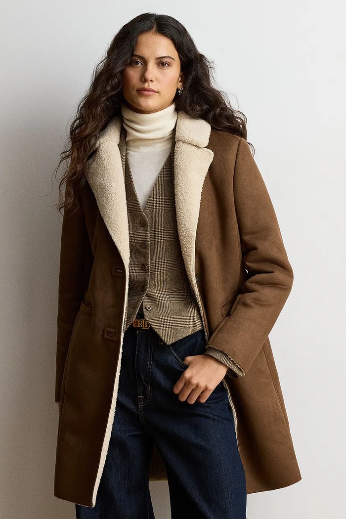Odzież Lauren Ralph Lauren Kożuch damski z imitacji zamszu 297P04121 brązowy