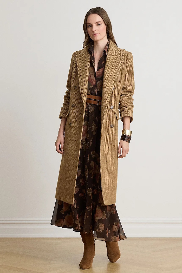 Lauren Ralph Lauren Płaszcz damski z wełną brązowy 200B27692