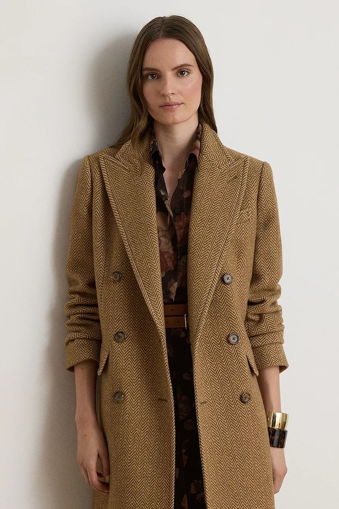 Odzież Lauren Ralph Lauren Płaszcz damski z wełną 200B27692 brązowy