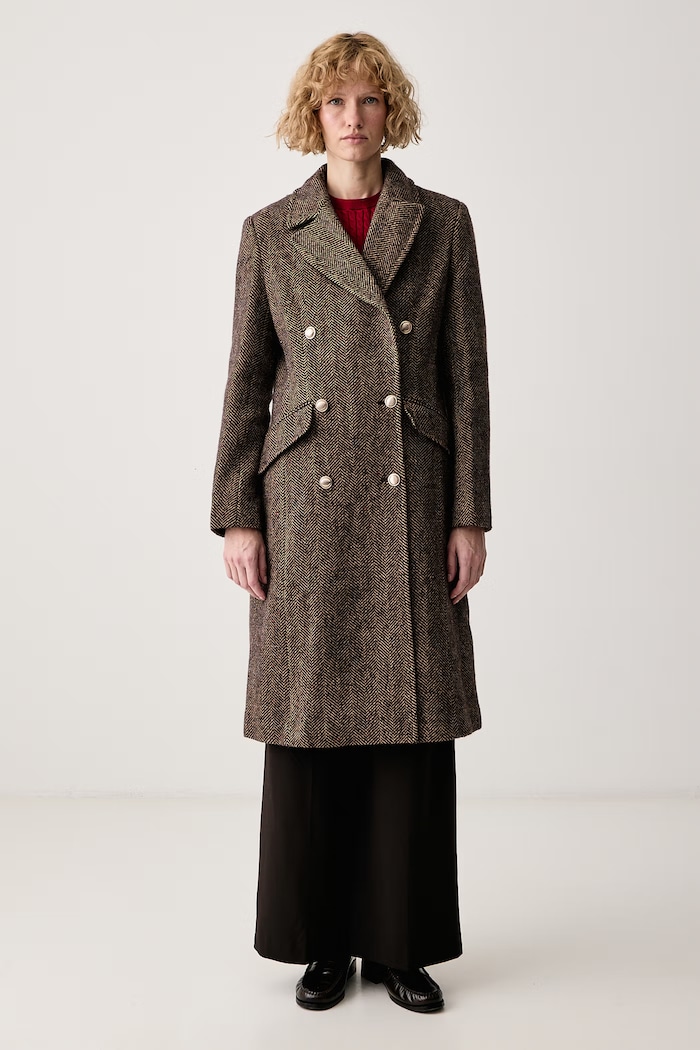 DKNY Płaszcz damski z wełną brązowy DLEMWZ36