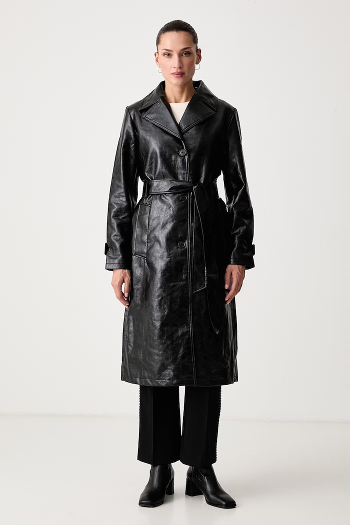 DKNY Płaszcz damski z imitacji skóry czarny DLEMPZ34