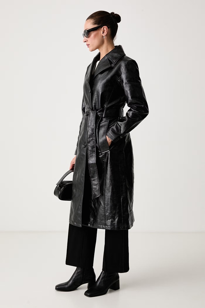 DKNY Płaszcz damski z imitacji skóry DLEMPZ34 czarny AW26