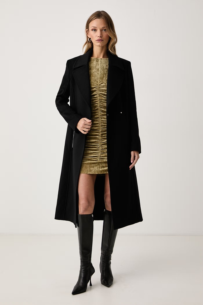 Patrizia Pepe Elegancki płaszcz damski z wełną 2O0225.A171 czarny AW26