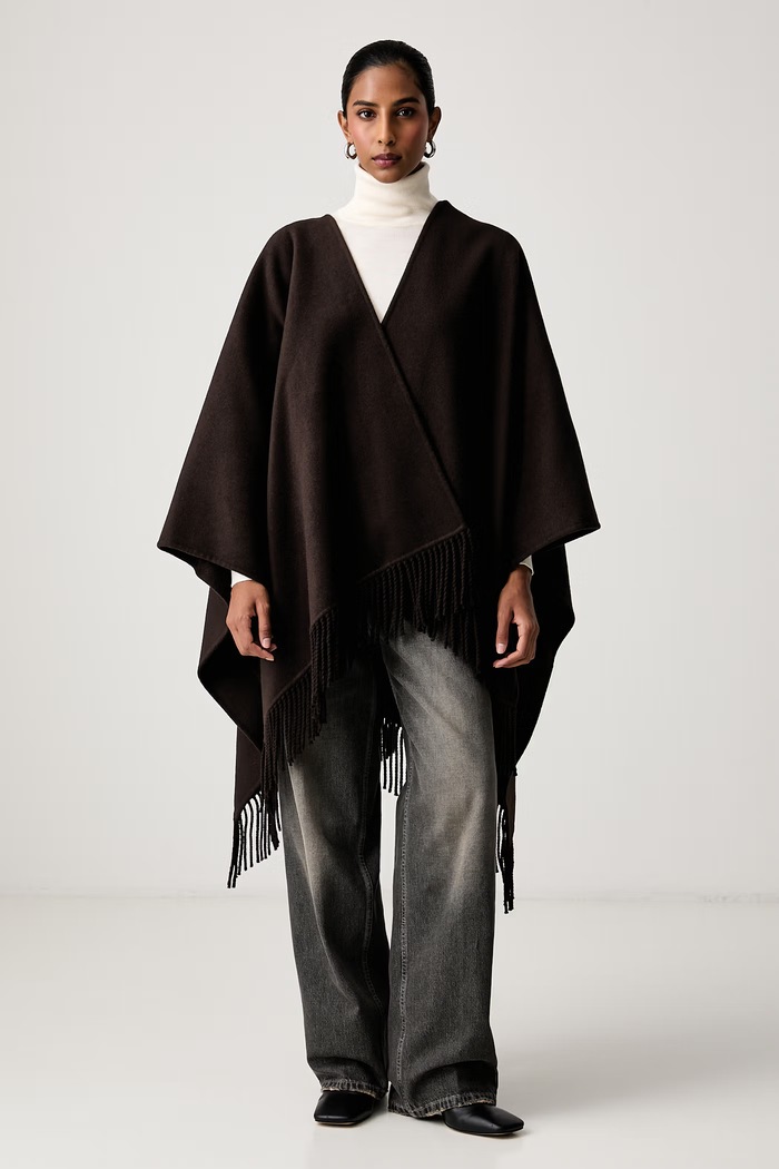 ViCOLO Poncho damskie z wełną brązowy TAC0032