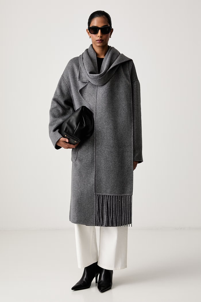 ViCOLO Płaszcz damski z wełną TAC0022 szary AW26