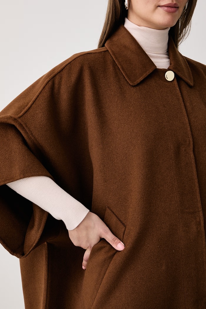 Płaszcz damski z wełną Kaos SI1NT004 brązowy