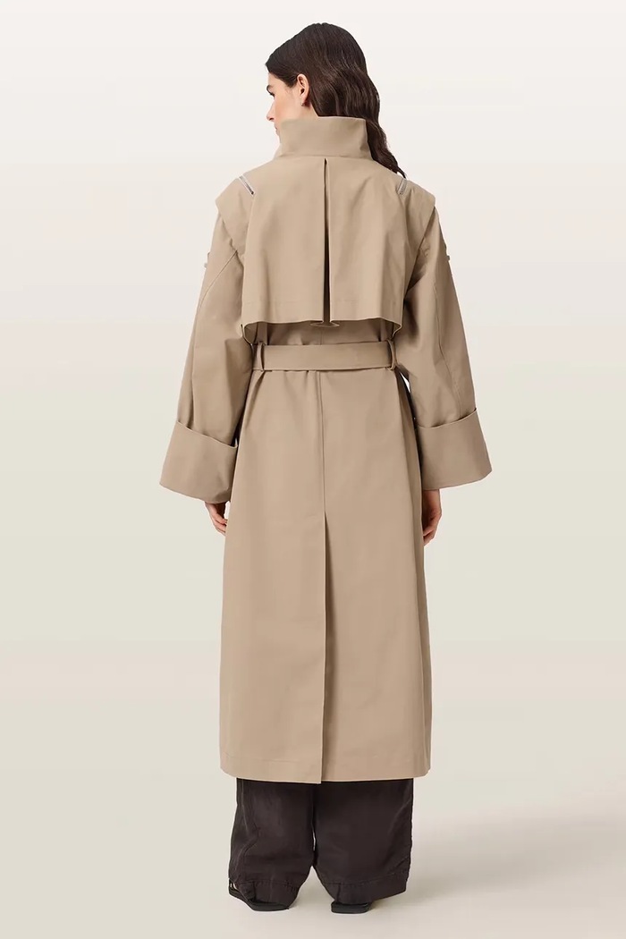 AllSaints Trencz damski z bawełną CLAYTON W003OF beżowy AW26