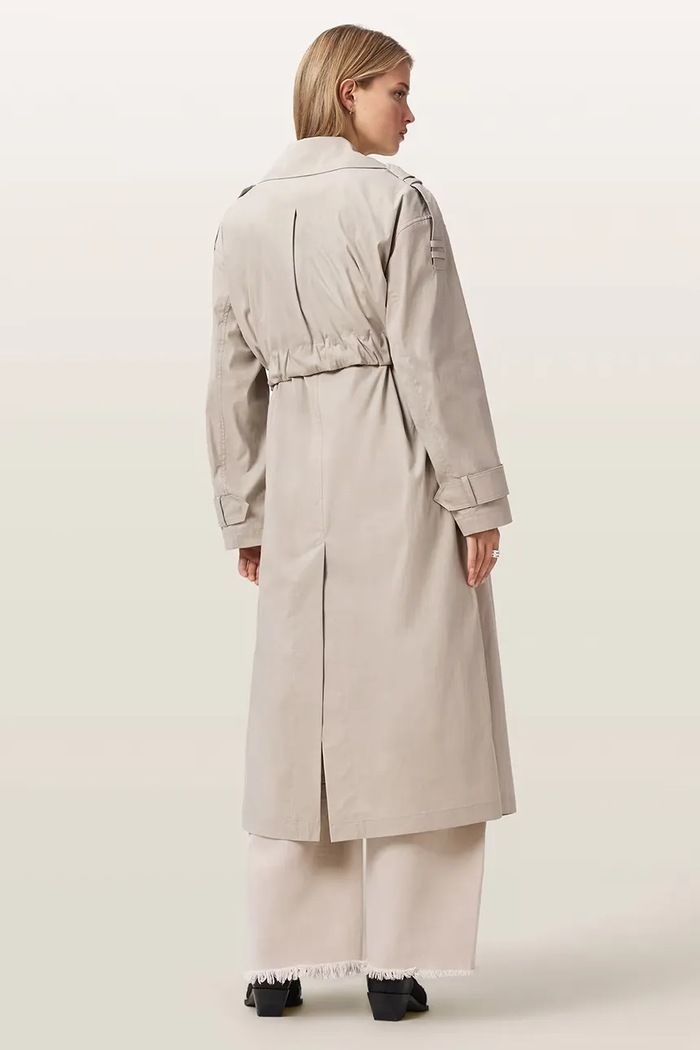 AllSaints Trencz damski z bawełną LINNIE LIB W028OF beżowy AW26