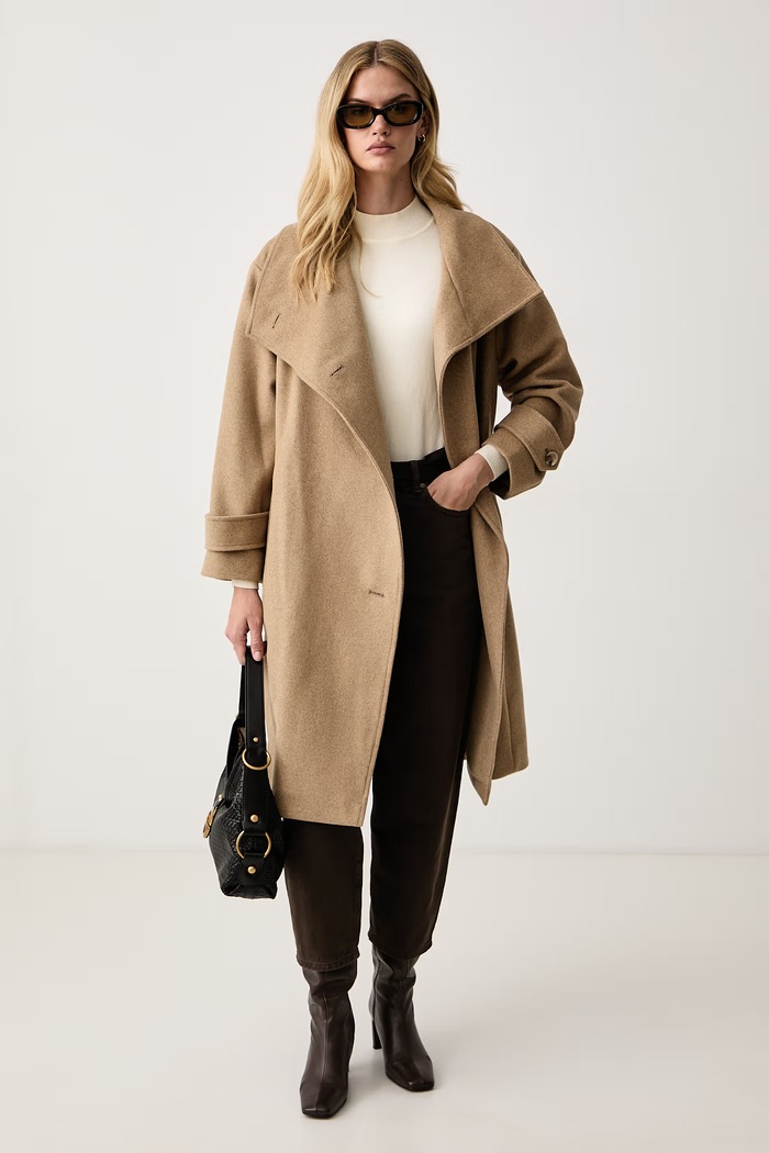 BOSS Orange Płaszcz damski z wełną C_Cayla1 50568497 beżowy AW26