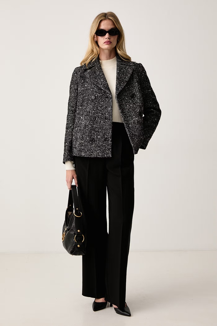BOSS Krótki płaszcz damski z wełną Caraza2 50571294 czarny AW26