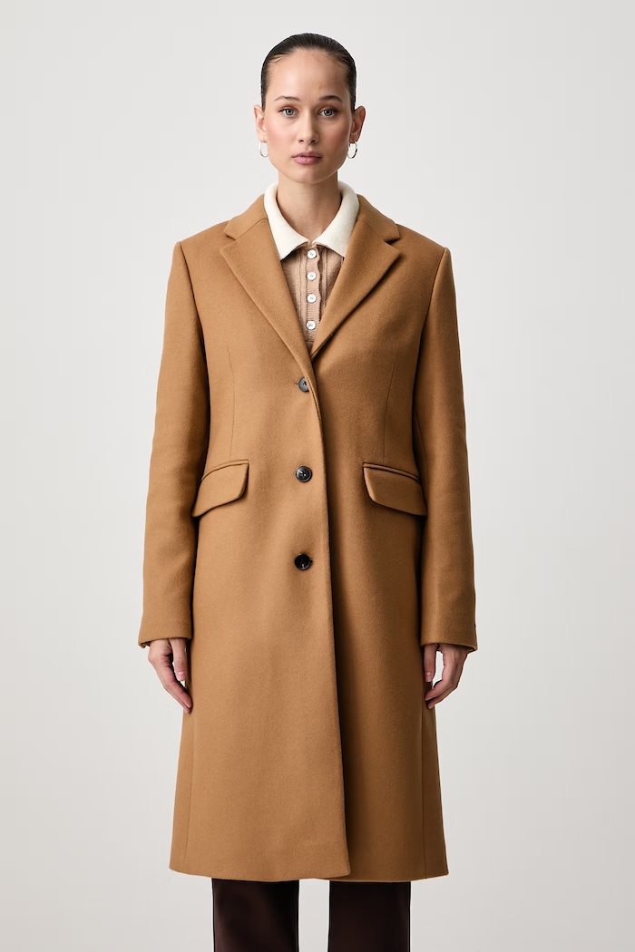 Tommy Hilfiger Elegancki płaszcz damski z wełną beżowy WW0WW51106