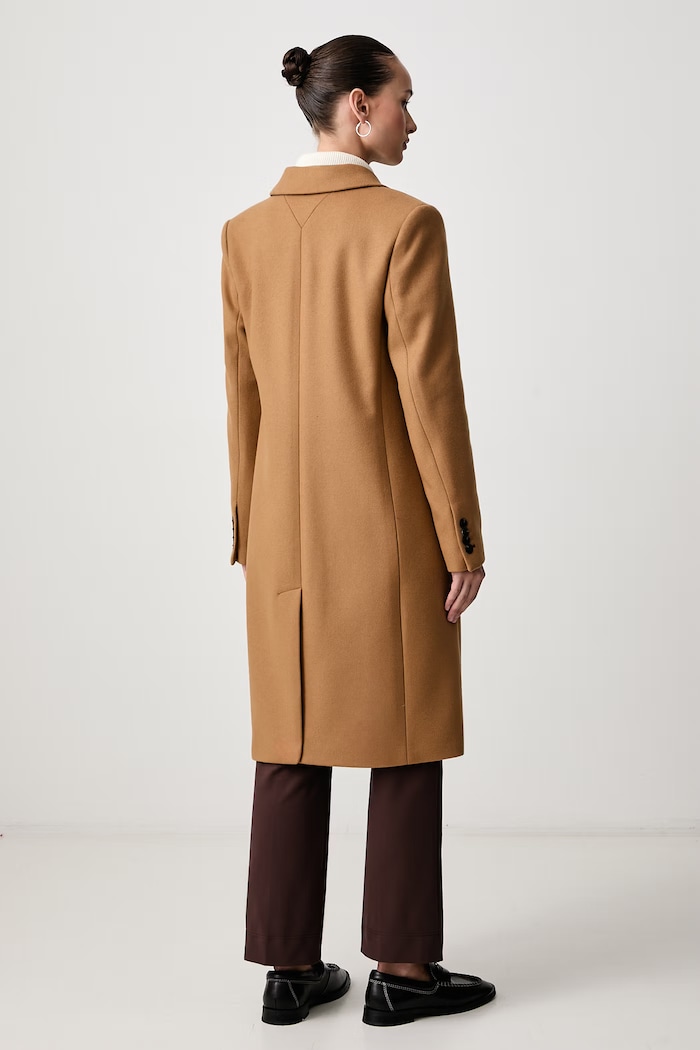 Odzież Tommy Hilfiger Elegancki płaszcz damski z wełną WW0WW51106 beżowy
