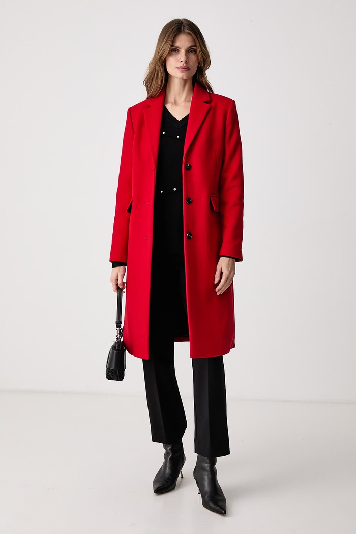 Tommy Hilfiger Eleganten plašč ženski z volno WW0WW51106 rdeča AW26
