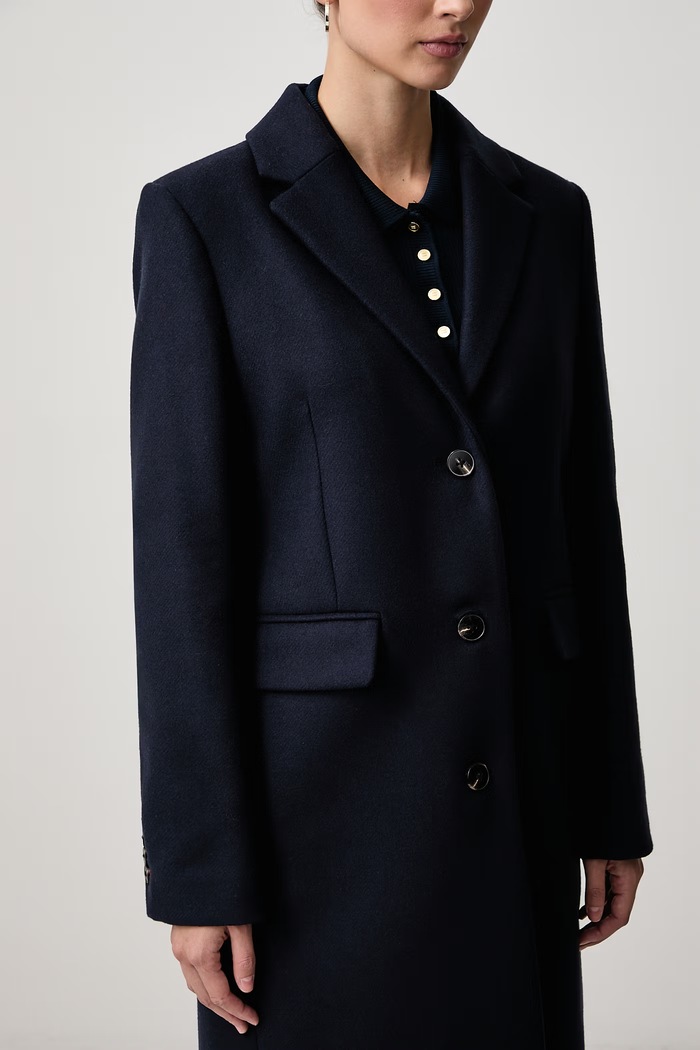 Elegancki płaszcz damski z wełną Tommy Hilfiger WW0WW51106 granatowy