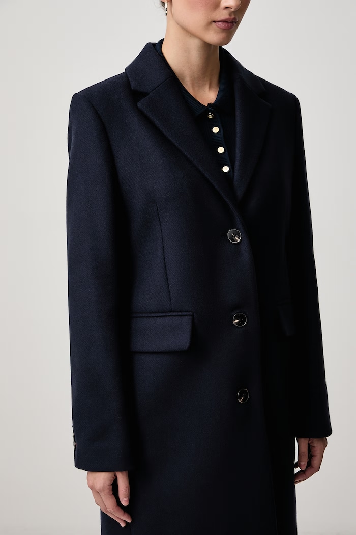 Elegancki płaszcz damski z wełną Tommy Hilfiger WW0WW51106 granatowy