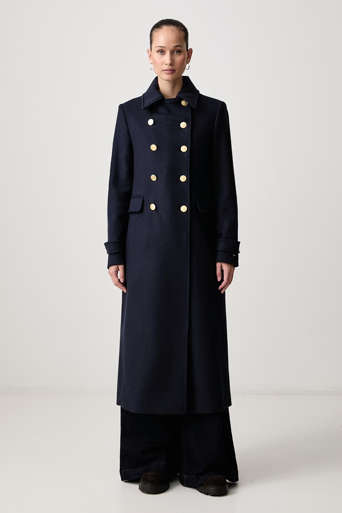 Tommy Hilfiger Kaput za žene s vunom mornarsko plava WW0WW51554
