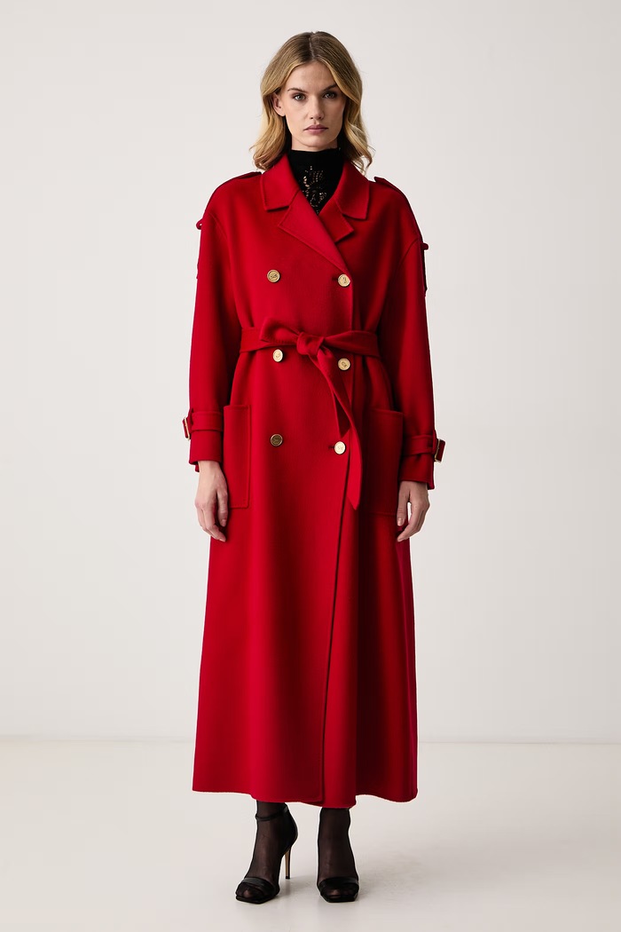 Elisabetta Franchi Elegancki płaszcz damski wełniany czerwony CP02D68E2