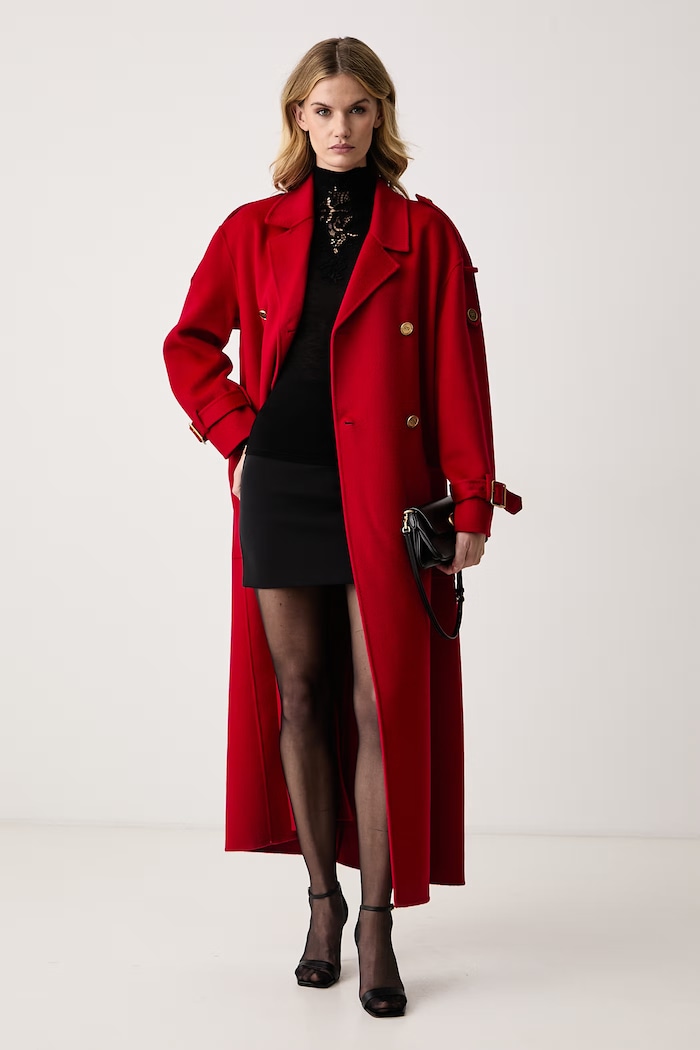 Elisabetta Franchi Elegancki płaszcz damski wełniany CP02D68E2 czerwony AW26