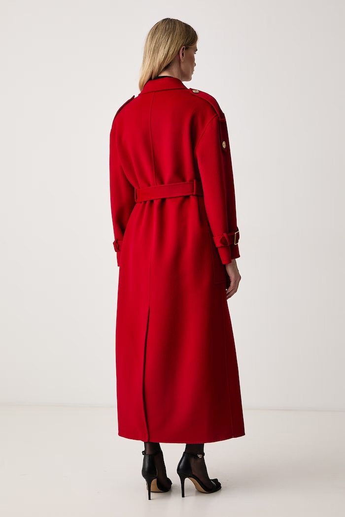 Odzież Elisabetta Franchi Elegancki płaszcz damski wełniany CP02D68E2 czerwony