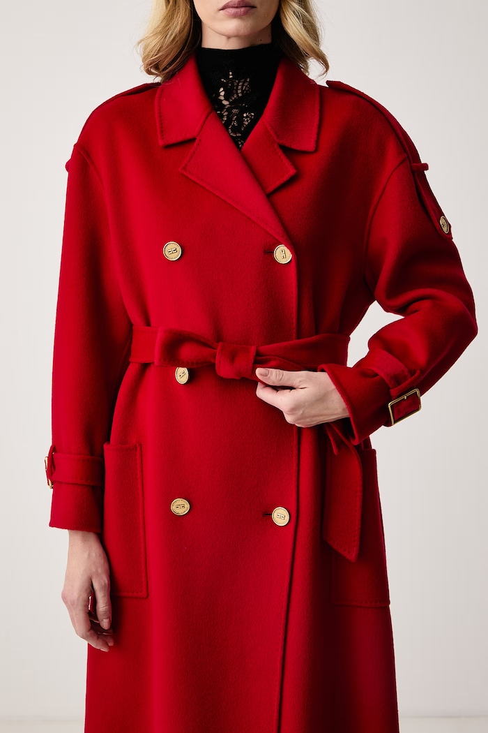 Elegancki płaszcz damski wełniany Elisabetta Franchi CP02D68E2 czerwony