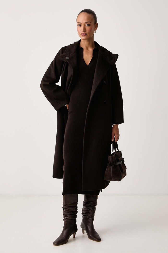 Armani Exchange Kaput za žene s dodatkom vune XW002447.AF26076 smeđa AW26