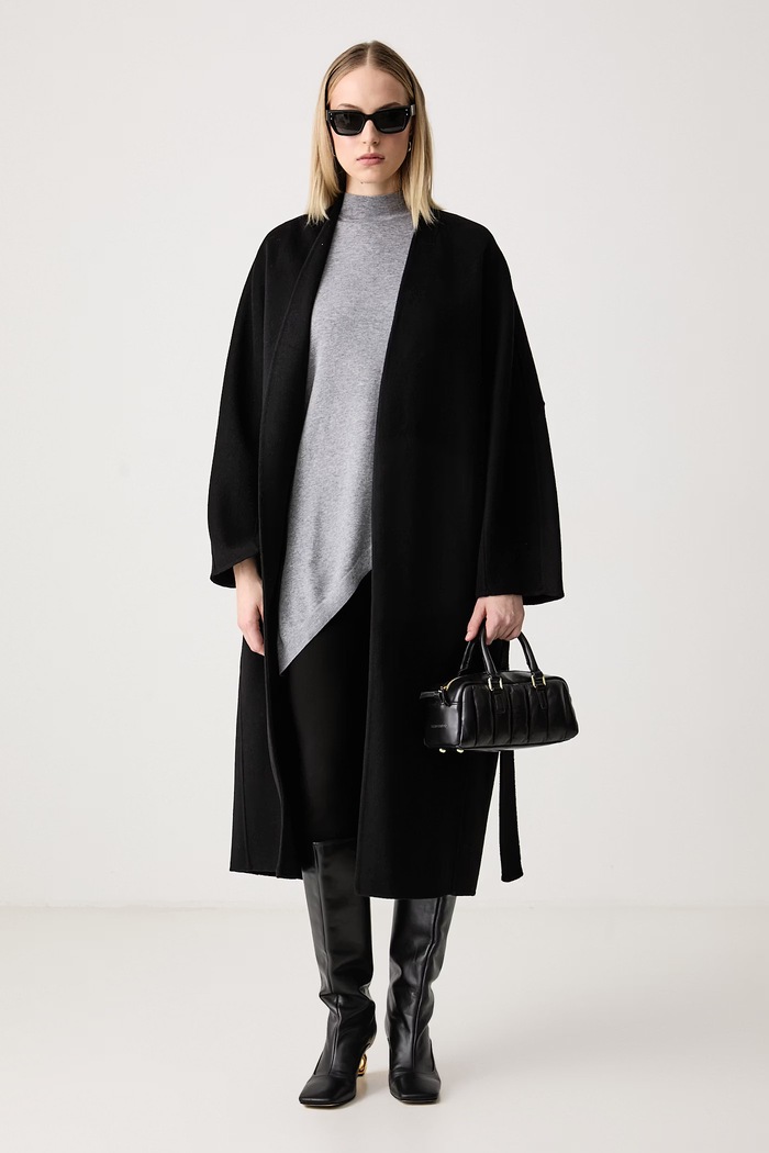 Sisley Cappotto da donna con lana 2X9FLN07D nero AW26