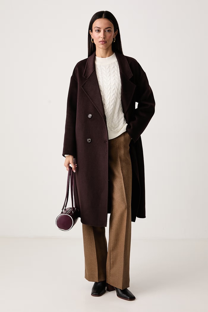 United Colors of Benetton Παλτό γυναικείο με μαλλί 28F7DN0AN καφέ AW26
