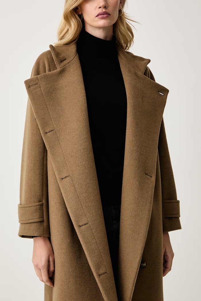 Płaszcz dwustronny damski z wełną Trussardi brązowy 0007A000450N