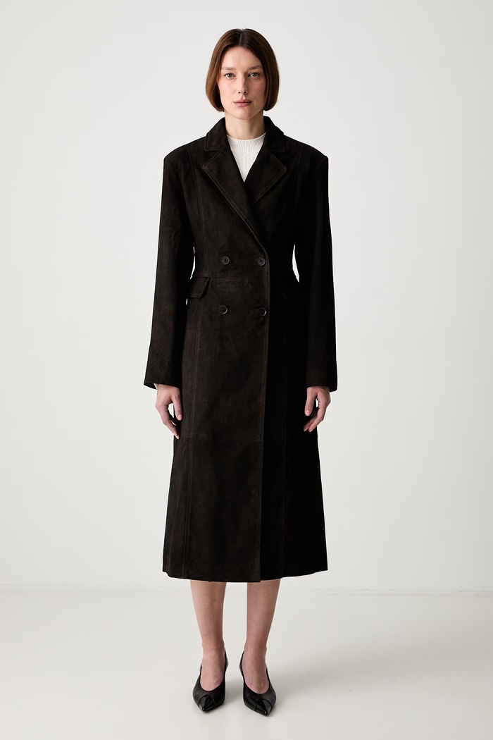 Rotate SUEDE LONG płaszcz dwustronny zamszowy damski brązowy 1165031111