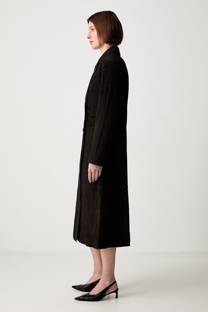 Rotate SUEDE LONG płaszcz dwustronny zamszowy damski 1165031111 brązowy AW26