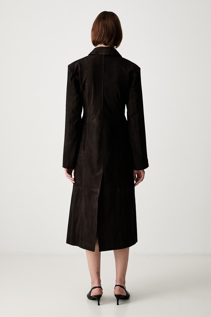 Odzież Rotate SUEDE LONG płaszcz dwustronny zamszowy damski 1165031111 brązowy