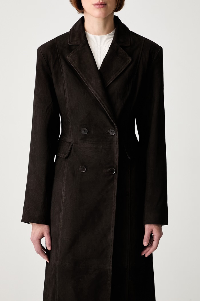 Rotate SUEDE LONG płaszcz dwustronny zamszowy damski brązowy 1165031111