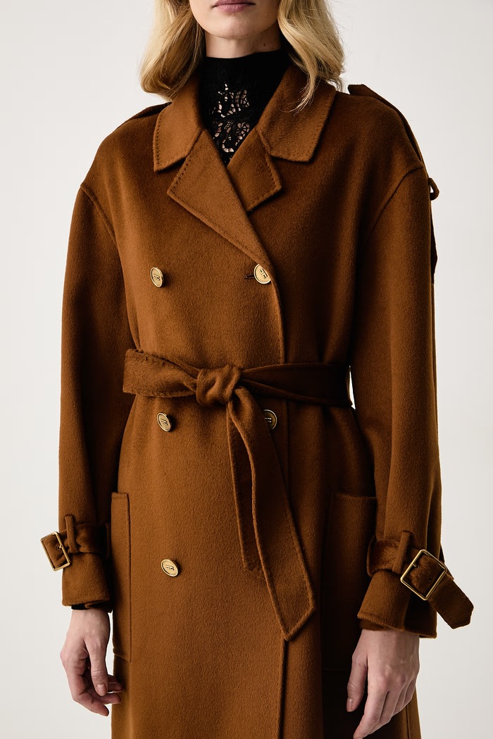 Płaszcz damski wełniany Elisabetta Franchi CP02D66E2 brązowy
